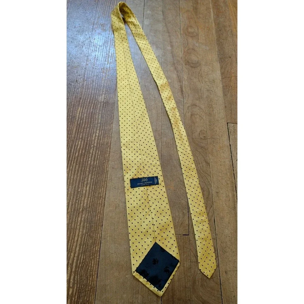 Brooks Brothers 346 Silk Tie Repp Yellow Navy Spotted Dot Necktie Business Suit